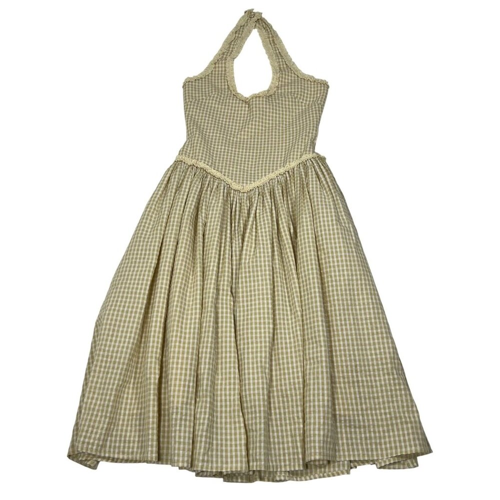 Miss Circle Idella Gingham U Neck Midi Dress in Tan